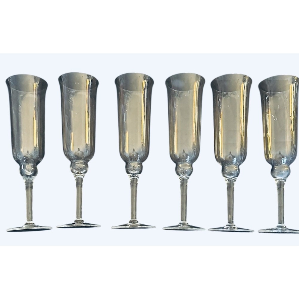 Lot Of 6 Long Stemmed Crystal Champagne Flutes 8" Tall Estate Find EUC